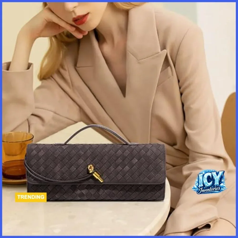 Suede Woven Handbag Evening Shoulder Bag Clutch Purse Crossbody Satchel